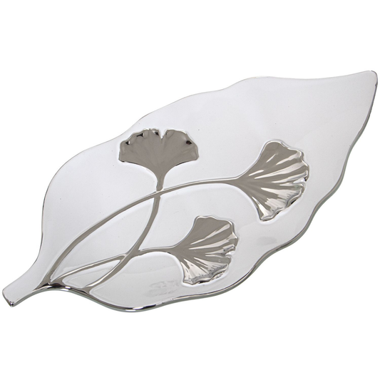 Centrotavola/ svuota tasche in ceramica bianca/fiore d'argento 31x15 cm
