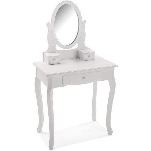 Versa Kate Tavolo Cosmetici Vanity con Specchio e cassetti, Tavolino da Trucco, 129,5 x 40 x 70 cm, Legno e Specchio, Colore Bianco