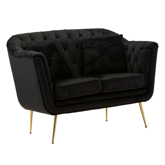 Divanetto Budapest Nero con Cuscini in Tessuto e Metallo L 130 cm