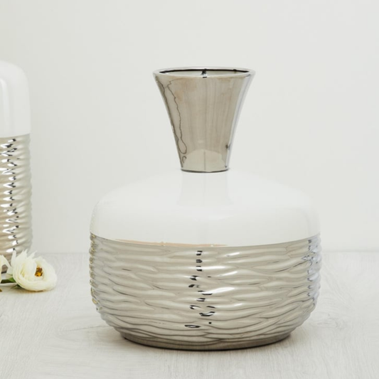 Vaso Bianco e Argento L30xH26 cm