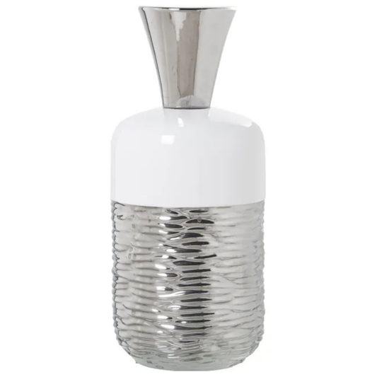 Vaso bianco e argento H46 cm