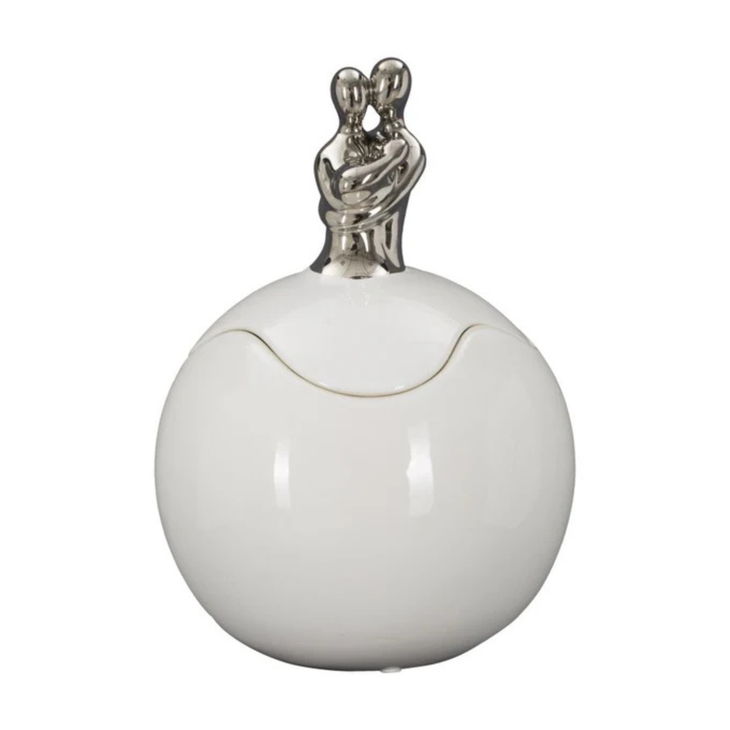 Cofanetto Family Grande Ø18x27,5 cm in Ceramica Bianco e Argento