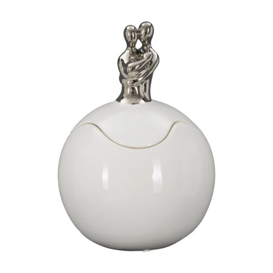 Cofanetto Family Grande Ø18x27,5 cm in Ceramica Bianco e Argento
