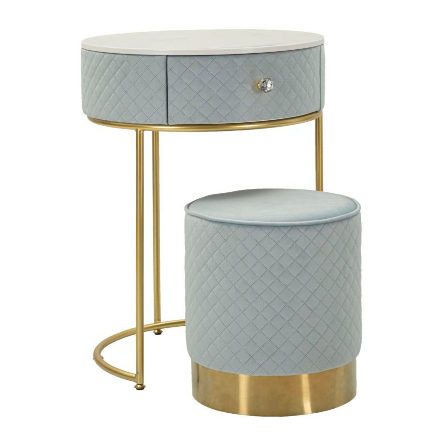 COMODINO/TOLETTA C/PUFF VELLIT CELESTE CM Ø 52X70 - Ø 36X39 codice 14288000CL