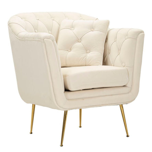 Poltrona Budapest Crema con Cuscino in Tessuto e Metallo H 91 cm