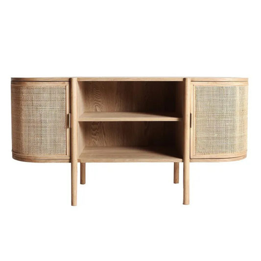 Mobile TV in frassino e rattan in colore naturale, 120 x 43 x 60 cm