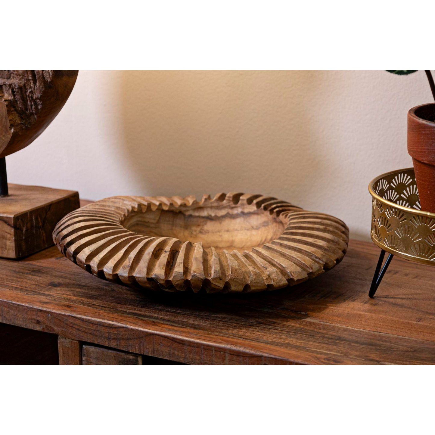 S/TASCHE GERIS IN TEAK RICICLATO CM Ø 35X7 (PEZZI UNICI - NON RIP. IN SERIE)