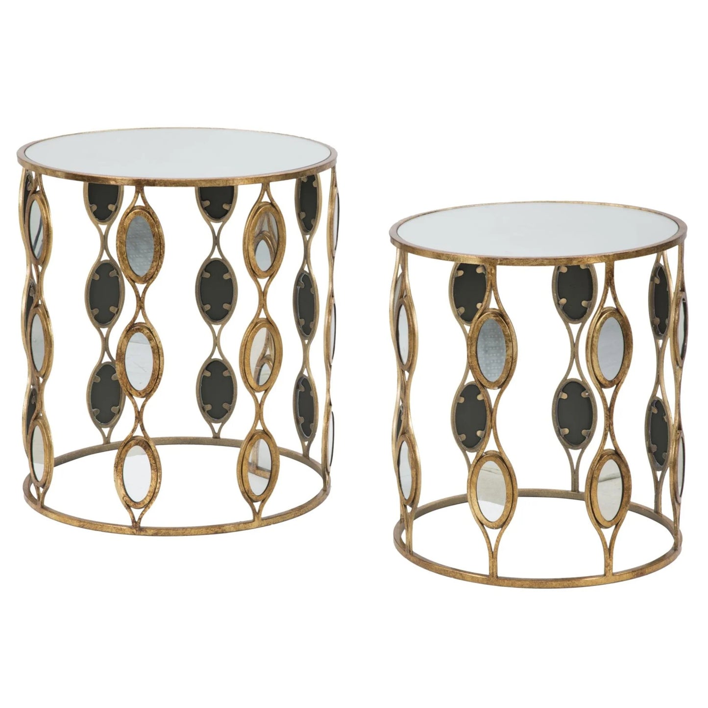 Coppia Tavolinetti  Glam C/Specchio Cm Ø 54X60,5-47X53