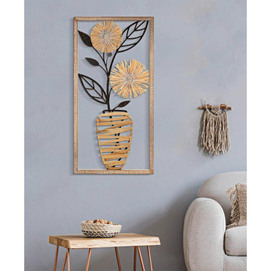 PANNELLO DA MURO IN FERRO E LEGNO VASO CM 40X3,5X80