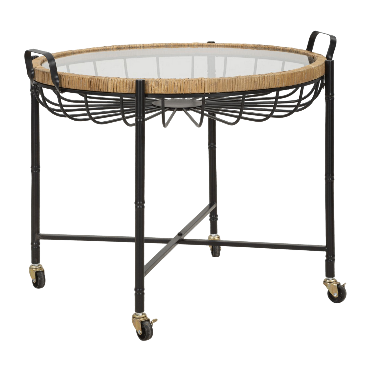 TAVOLINETTO CEBU C/VETRO E RUOTE CM 70,5X65X57