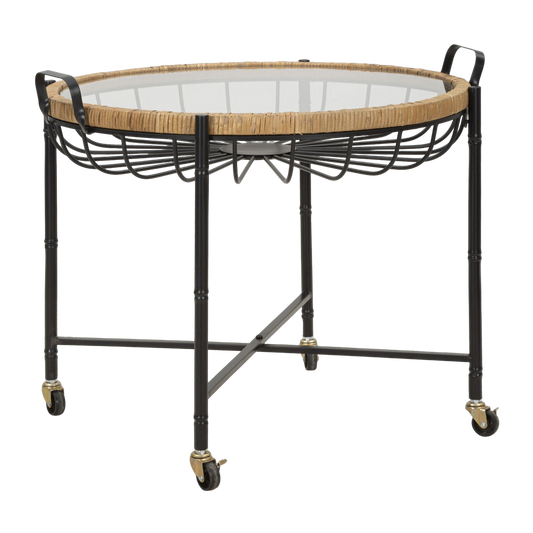 TAVOLINETTO CEBU C/VETRO E RUOTE CM 70,5X65X57