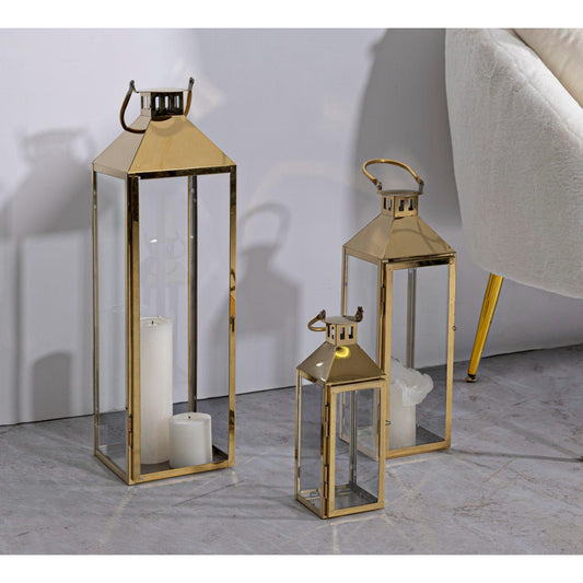 LANTERNE GOLD SET 3 PZ CM 18X19X61-15X14,5X44,5-11X10X30