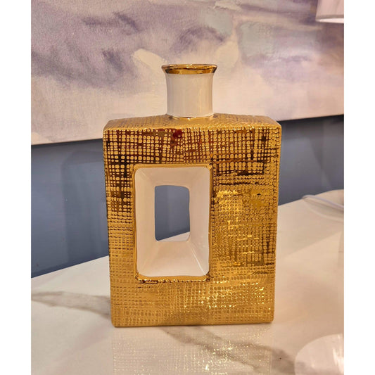 Vaso Bianco e Oro Long 20L x 8p x 28Hcm