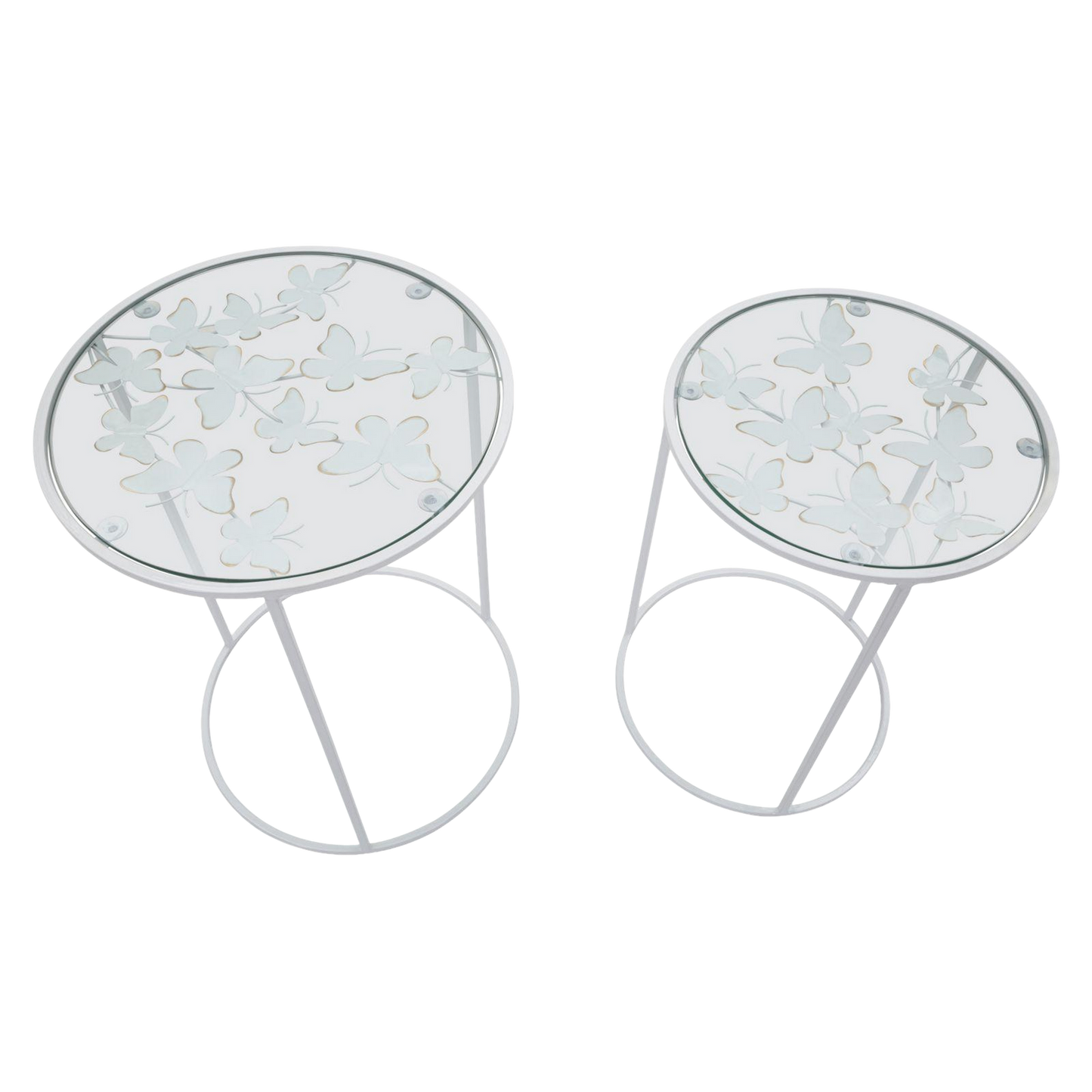 TAVOLINETTI WHITE BUTTERFLY COPPIA CM Ø 43X60H-38X55H