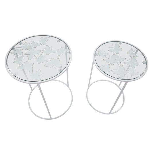 TAVOLINETTI WHITE BUTTERFLY COPPIA CM Ø 43X60H-38X55H