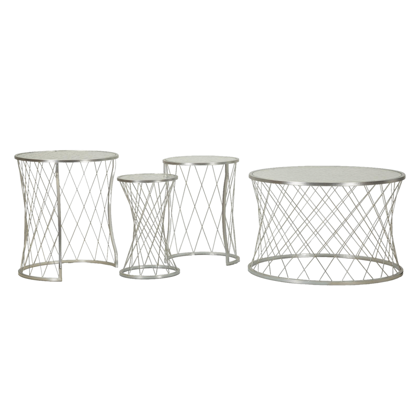 TAVOLINETTI NOAH SILVER SET 4 PZ CM Ø 70X45-47X54,5-36x50-28x45