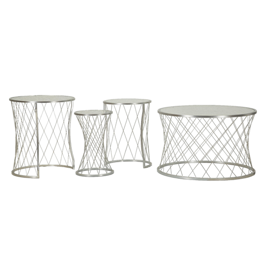 TAVOLINETTI NOAH SILVER SET 4 PZ CM Ø 70X45-47X54,5-36x50-28x45