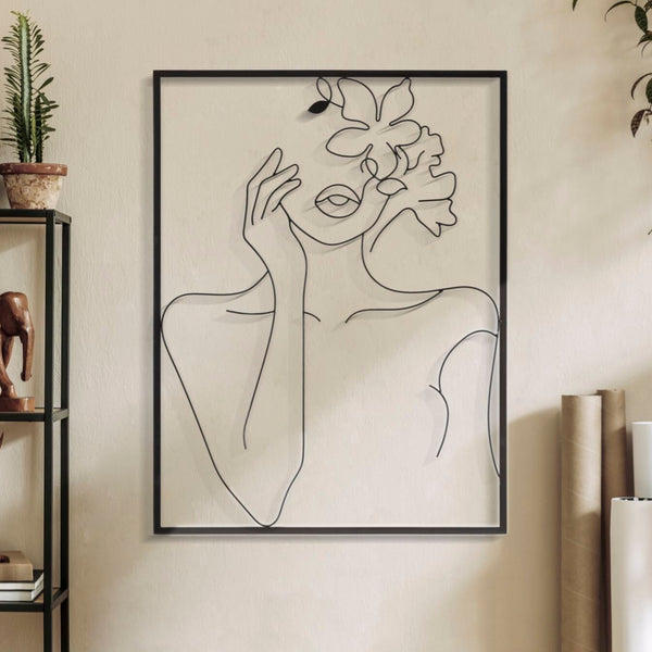 Pannello in ferro nero WOMAN WITH FLOWERS 60x80 cm