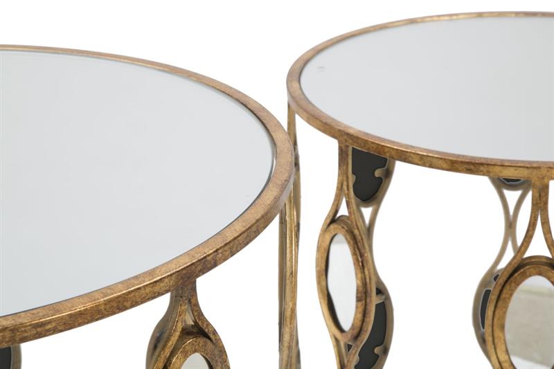 Coppia Tavolinetti  Glam C/Specchio Cm Ø 54X60,5-47X53