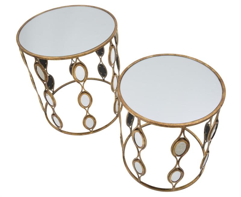 Coppia Tavolinetti  Glam C/Specchio Cm Ø 54X60,5-47X53