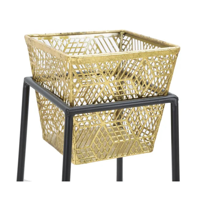 Set di 2 Vasi per Piante , Metallo, Oro  L23xP23xA70 cm