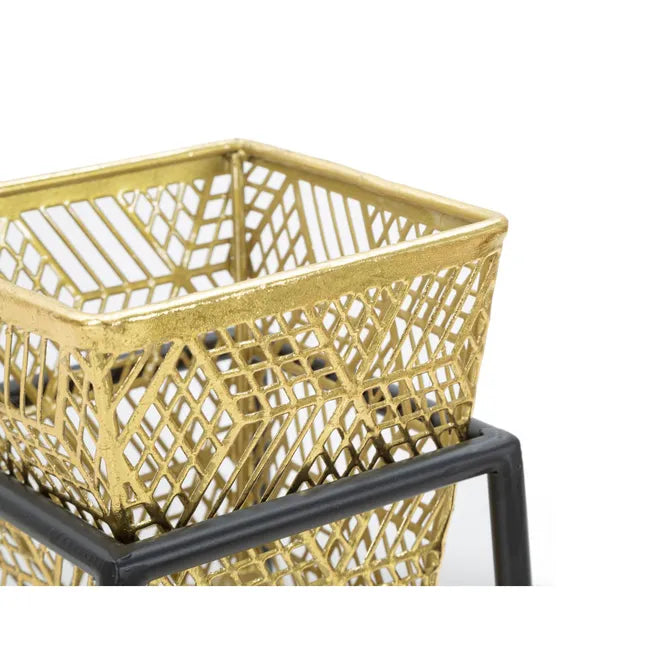 Set di 2 Vasi per Piante , Metallo, Oro  L23xP23xA70 cm