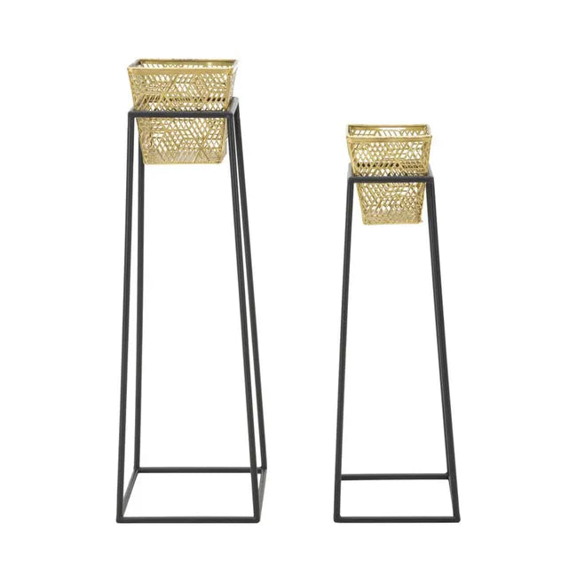Set di 2 Vasi per Piante , Metallo, Oro  L23xP23xA70 cm