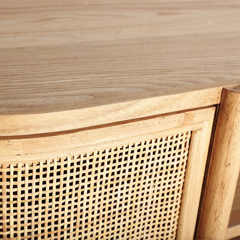 Mobile TV in frassino e rattan in colore naturale, 120 x 43 x 60 cm