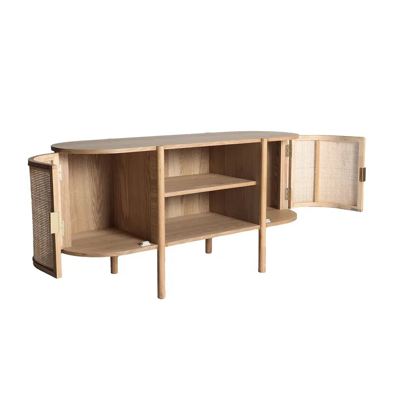 Mobile TV in frassino e rattan in colore naturale, 120 x 43 x 60 cm