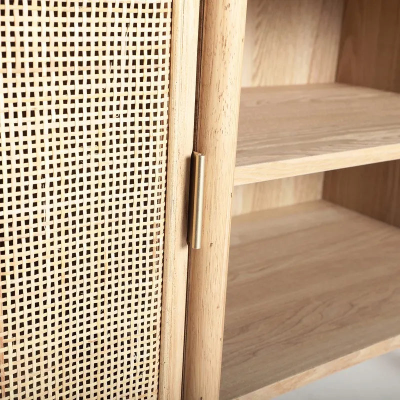 Mobile TV in frassino e rattan in colore naturale, 120 x 43 x 60 cm