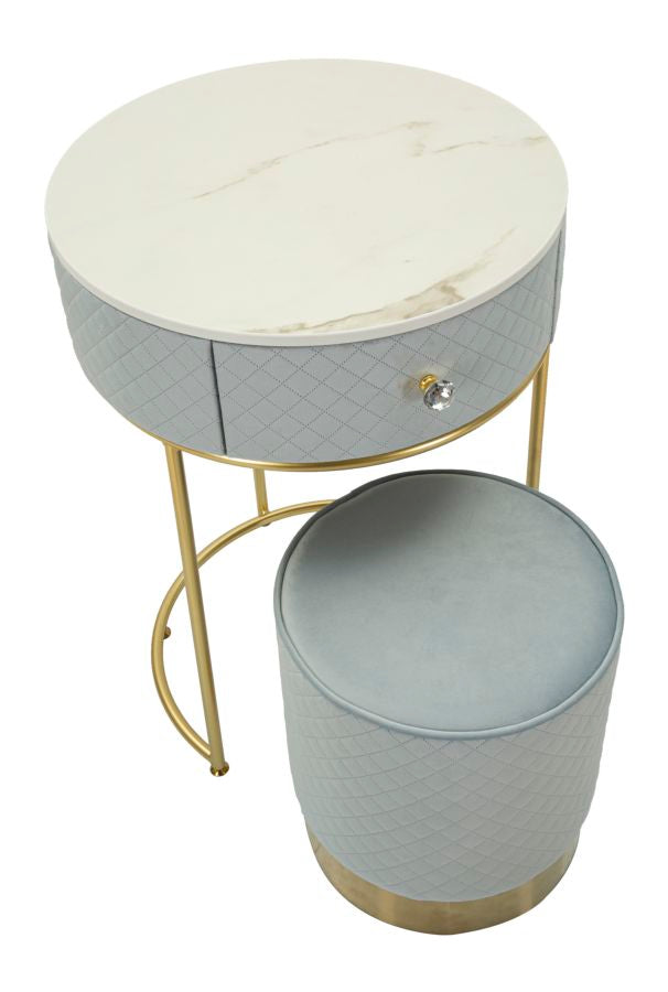 COMODINO/TOLETTA C/PUFF VELLIT CELESTE CM Ø 52X70 - Ø 36X39 codice 14288000CL