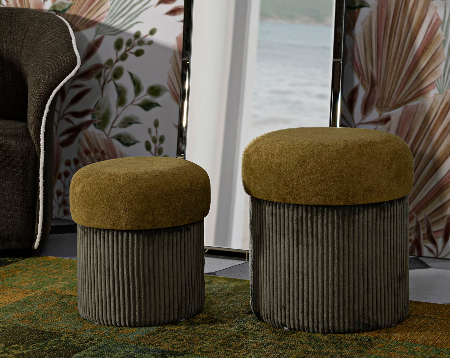 PUFF C/CONTENITORE ASPEN VERDE SET 2 PZ CM Ø 42X44-35X37