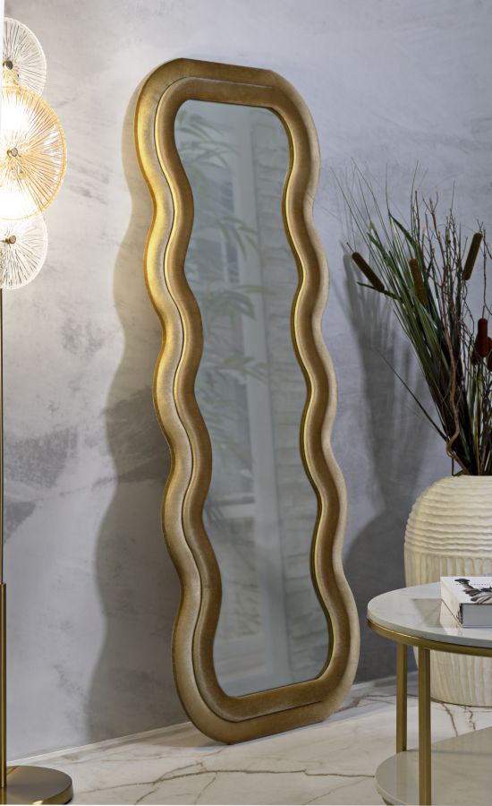 Specchio da Muro Emily Velluto Oro 60x160 cm – Cornice Imbottita per uno Stile Glamour
