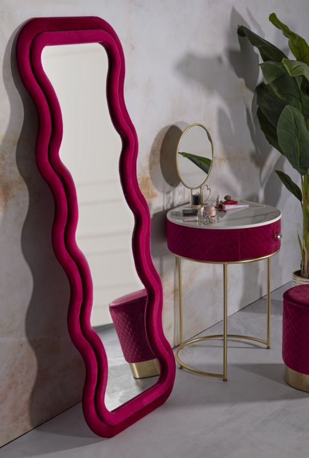 Specchio da Muro Emily Velluto Fuxia 60x160 cm – Stile Audace con Cornice Imbottita
