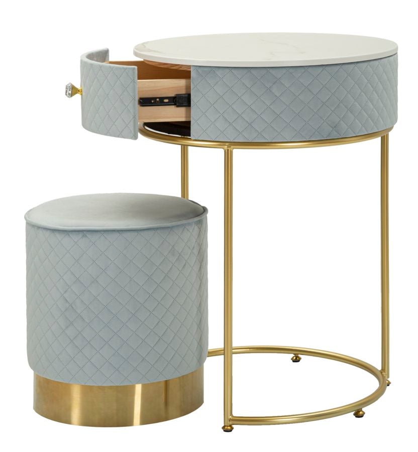 COMODINO/TOLETTA C/PUFF VELLIT CELESTE CM Ø 52X70 - Ø 36X39 codice 14288000CL