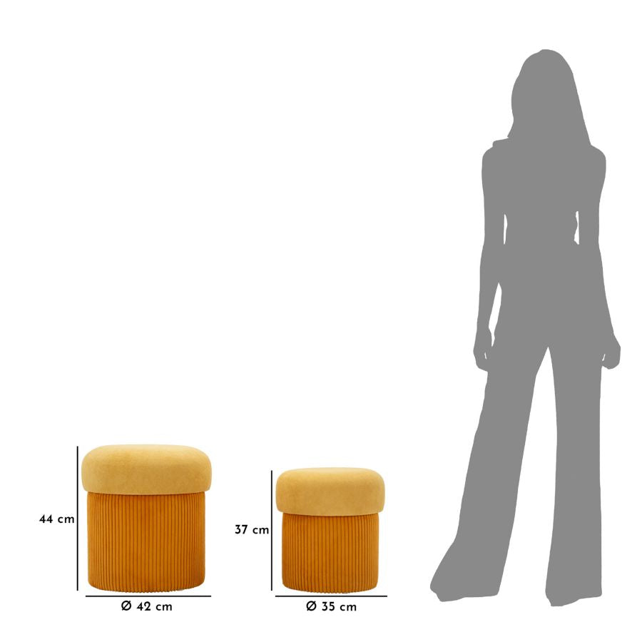 PUFF C/CONTENITORE ASPEN SENAPE SET 2 PZ CM Ø 42X44-35X37
