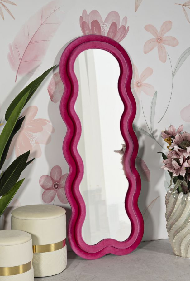 Specchio da Muro Miki Velluto Fuxia 60x160 cm – Cornice Imbottita per un Tocco Vivace