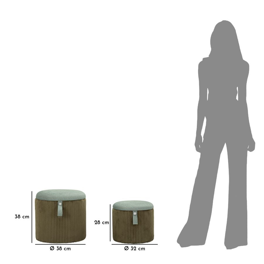 PUFF C/CONTENITORE BOLZANO VERDE SET 2 PZ CM Ø 38X38-32X28