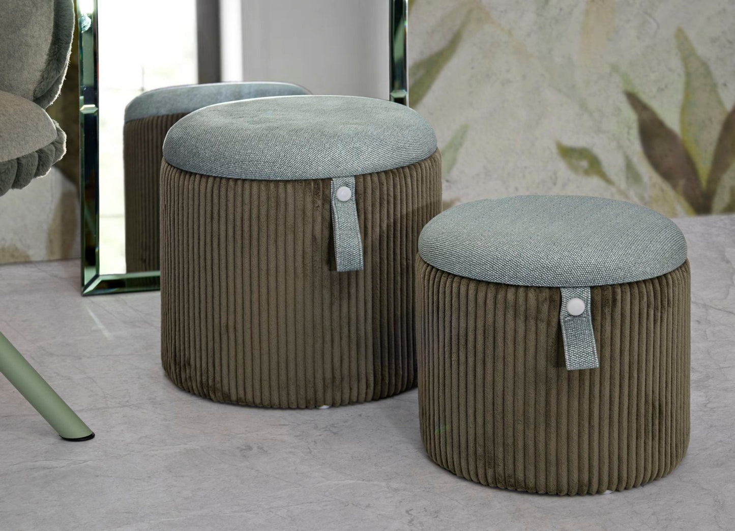 PUFF C/CONTENITORE BOLZANO VERDE SET 2 PZ CM Ø 38X38-32X28
