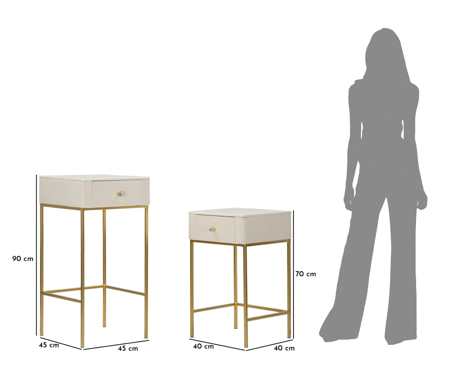 TAVOLINETTI ALTI WEDDING QUADRATI SET 2 PZ CM Ø 45X90-40X70